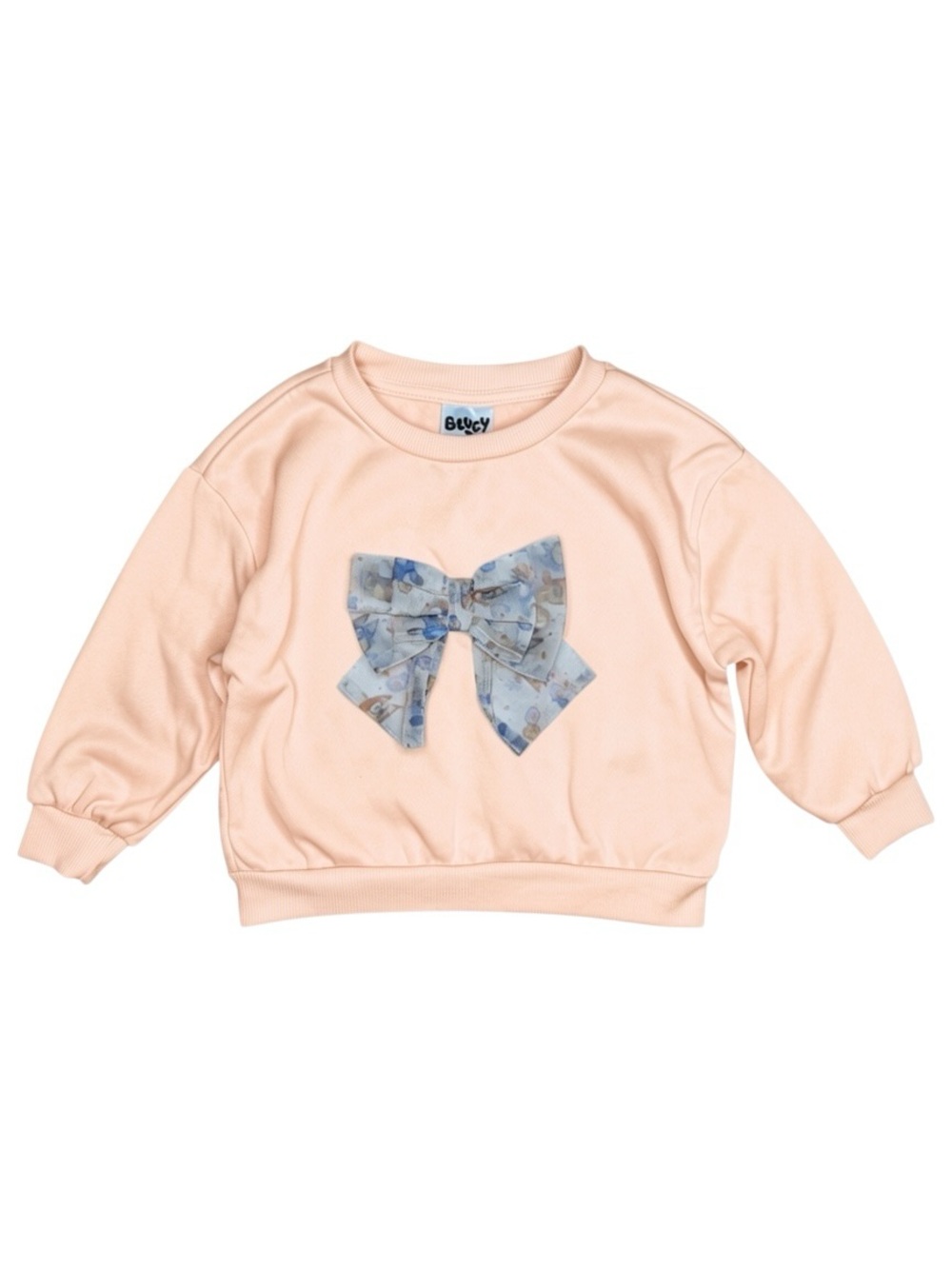 Bluey Peach Pullover Sweatshirt with Blue Bow Accent
